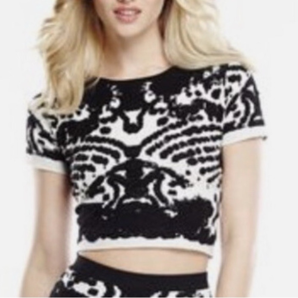 Lucy Paris Black and White Patterned Crop Top Large